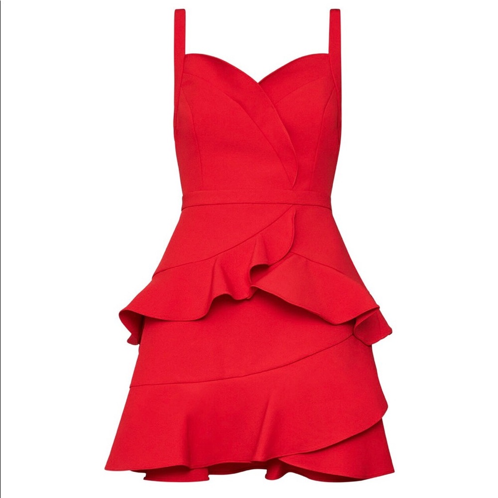 BCBGMAXAZRIA red cocktail dress with ruffles 0 NWT